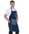 Washed Denim Bib Apron with Contrast Pockets