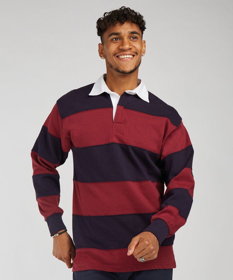 Sewn stripe long sleeve rugby shirt