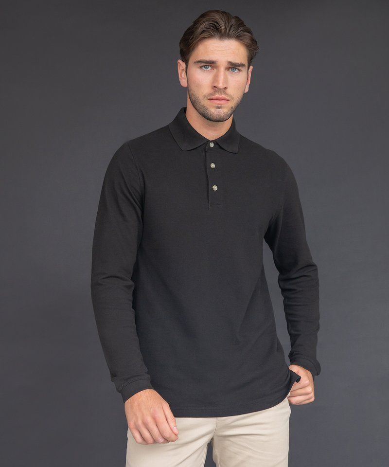 Long sleeve cotton polo shirt