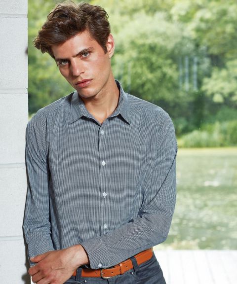 Microcheck (Gingham) long sleeve cotton shirt