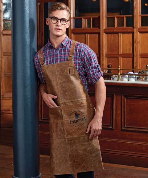 Artisan real leather cross back bib apron