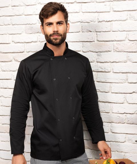 Studded front long sleeve chef's jacket