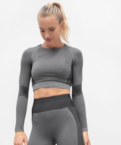 Women's seamless panelled long sleeve crop top