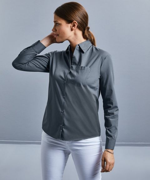 Women's long sleeve polycotton easycare poplin shirt