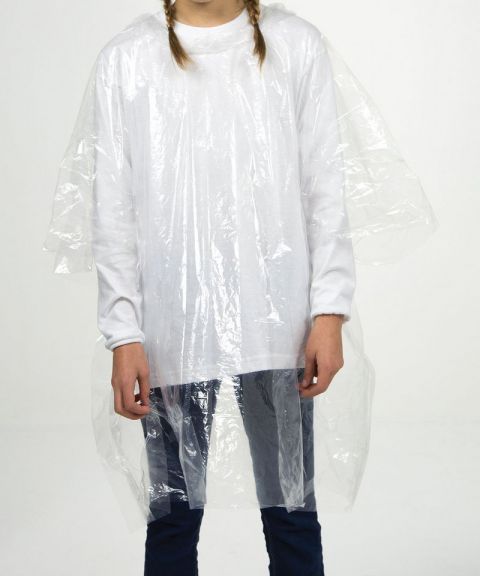 Kids emergency hooded plastic poncho