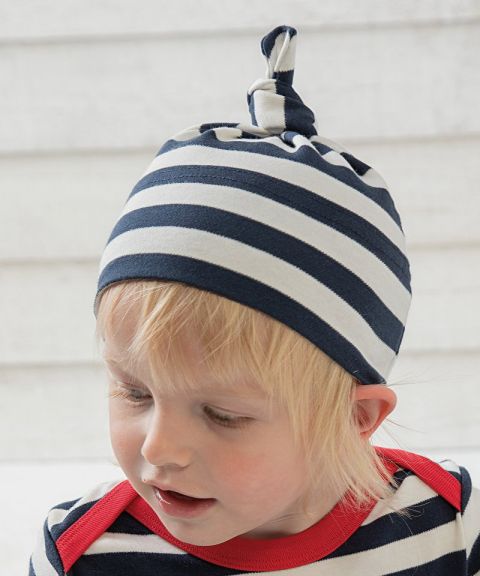 Baby stripy one-knot hat