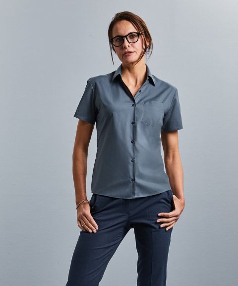 Women's short sleeve polycotton easycare poplin shirt