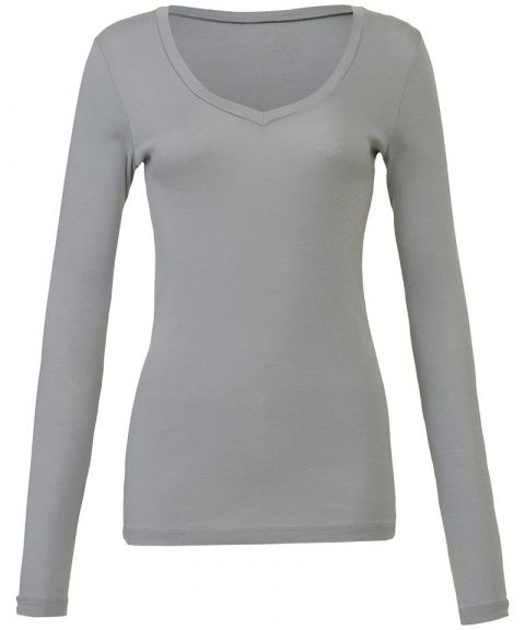 Sheer mini rib long sleeve v-neck t-shirt