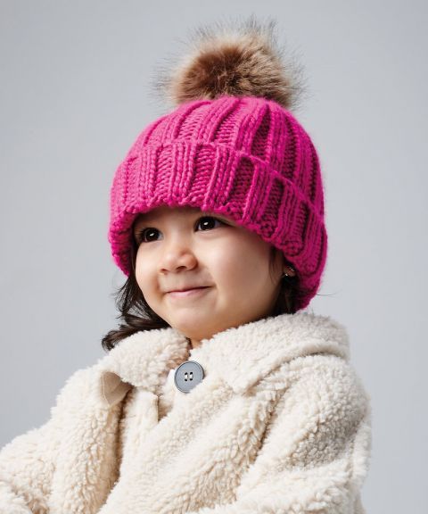 Infant/junior fur pom pom chunky beanie