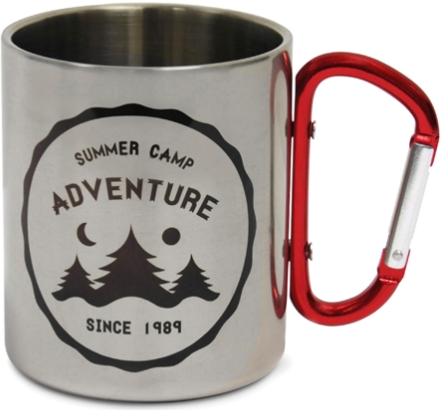 Stainless Steel Mug 300ml w/Red Carabiner Handle 8.8 x 7.5cm