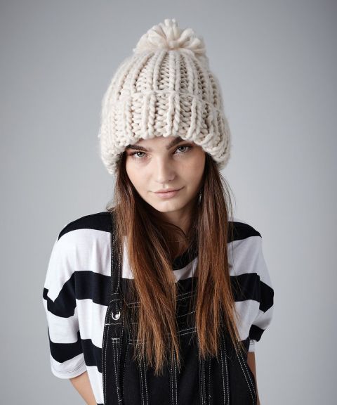 Oversized hand-knitted beanie