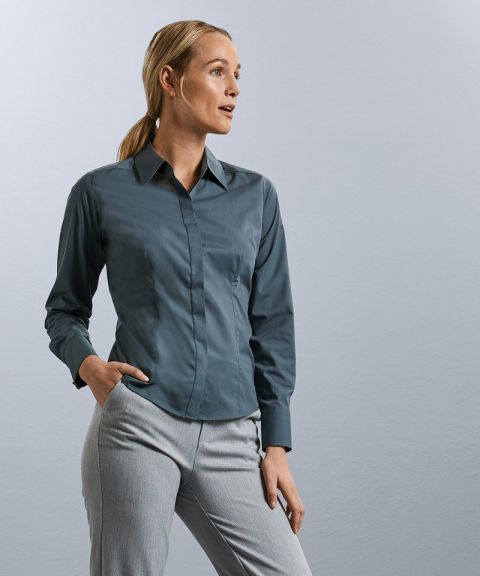 Women's long sleeve polycotton easycare fitted poplin shirt