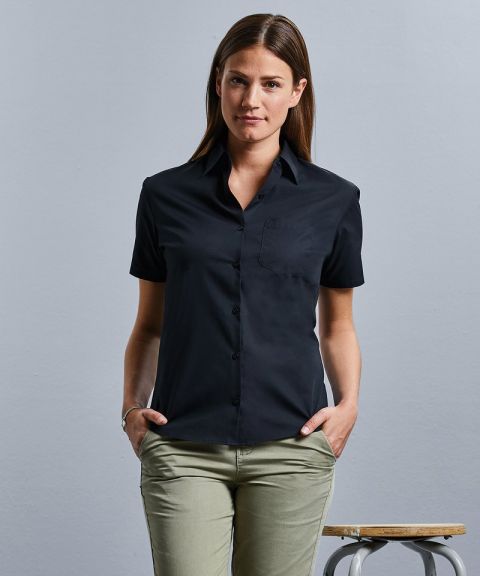 Women's short sleeve pure cotton easycare poplin shirt