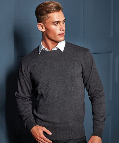 Crew neck cotton-rich knitted sweater