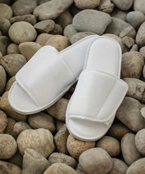 Open-toe slippers with hook and loop strap