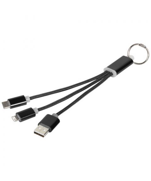 Metal 3-in-1 charging cable with keychain