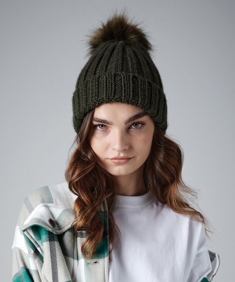 Verbier fur pop pom chunky beanie