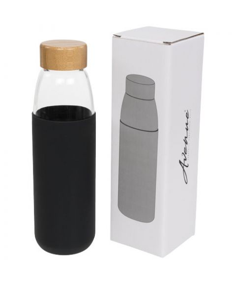 Kai 540 ml glass sport bottle with wood lid