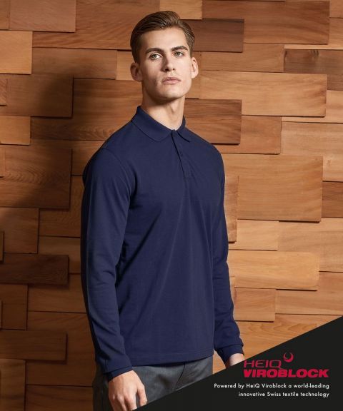 Unisex long sleeve polo shirt, powered by HeiQ Viroblock