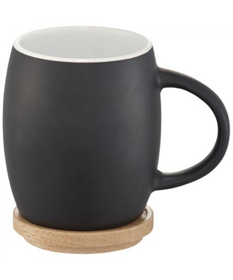 Hearth 400 ml ceramic mug with wooden lid, coaster